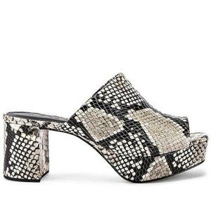 Raye Chuncky Heel Snake Print Black & White Mules